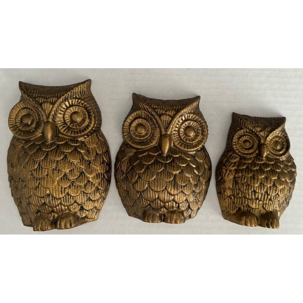 3 Piece Owl family Bird Metal Wall Art Sculpted Hanging Décor Lawn Garden Art